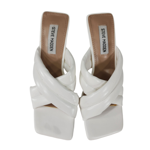 Steve Madden 9 Stilleto Heel Sandals Lyric Womens White Slip On Square Toe Mules - Picture 8 of 12